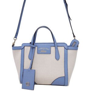 Gucci Swing Top Handle 2way Tote Shoulder Bag pebbled leather White Blue